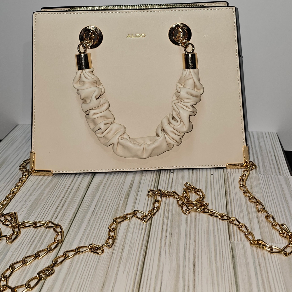 ALDO Cream Shoulder Bag with Gold Chain